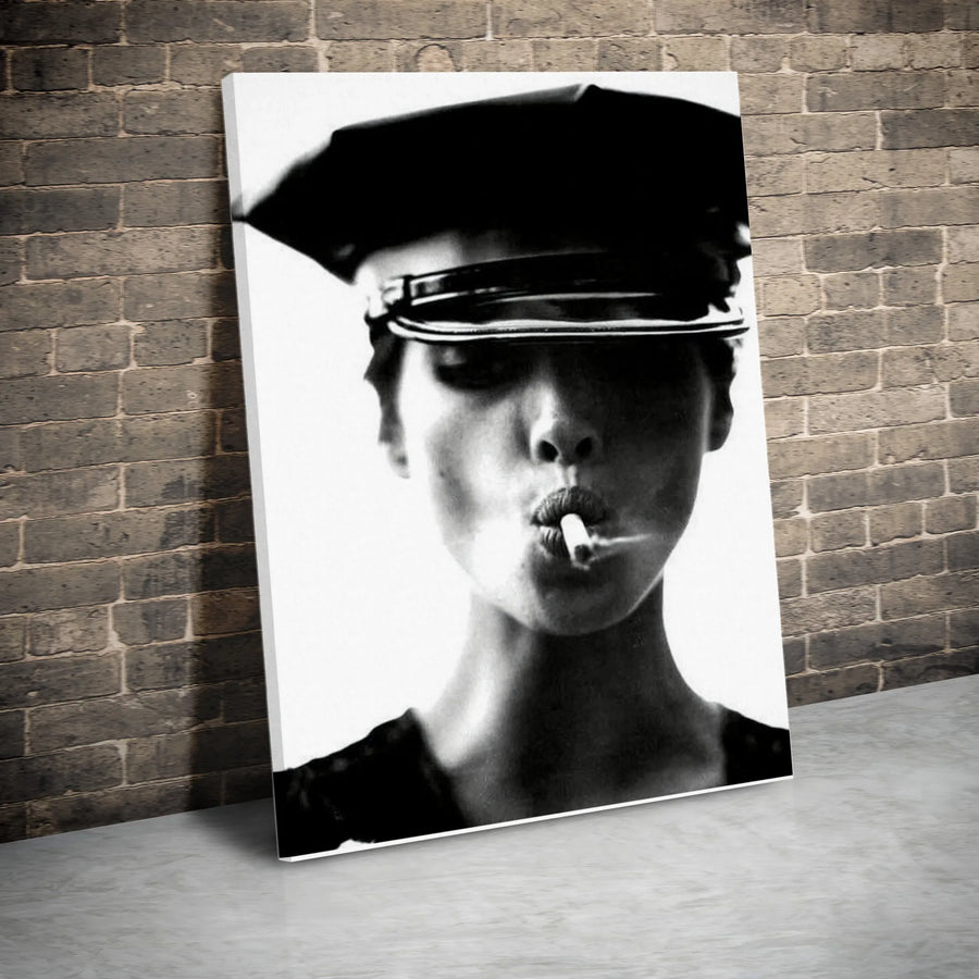 Black and White Smoking Woman Canvas | Provocative Fashion Photography | Premium Gallery-Style Print | Modern Minimalist Home Decor Gift