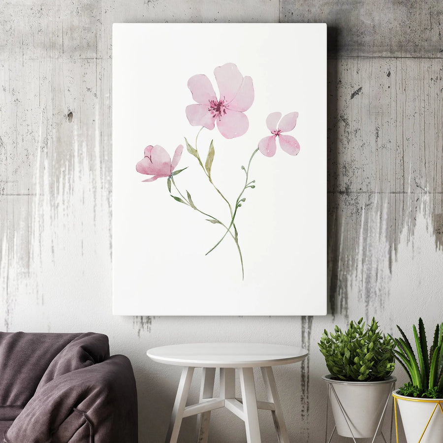 Watercolor Pink Flower Wall Art | Minimalist Botanical Canvas Print | Premium Gallery Wrap | Floral Home Decor Gift for Her