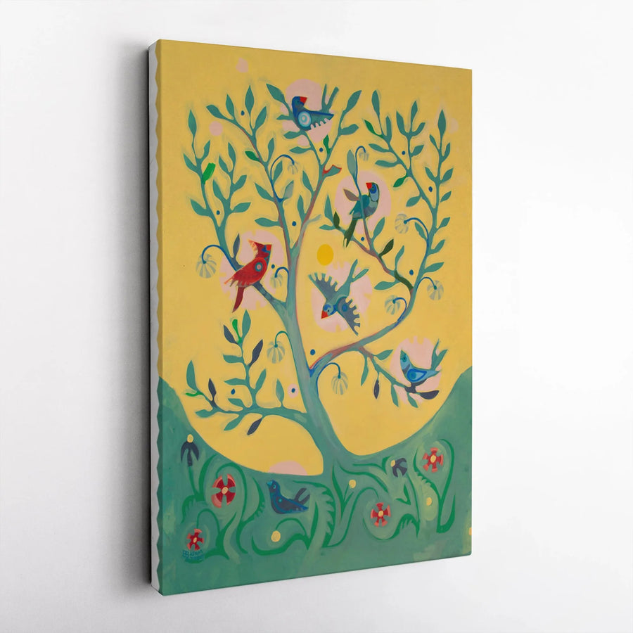Folk Art Tree Of Life Canvas | Colorful Bird Garden Wall Art | Gallery-Quality Premium Print | Nature-Inspired Home Decor Gift
