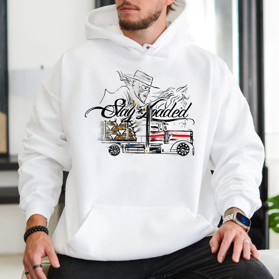 Stay Loaded Trucker Hoodie | Semi Truck Graphic Design | Premium Cotton Blend | Gift For Long Haul Truck Driver Men Women