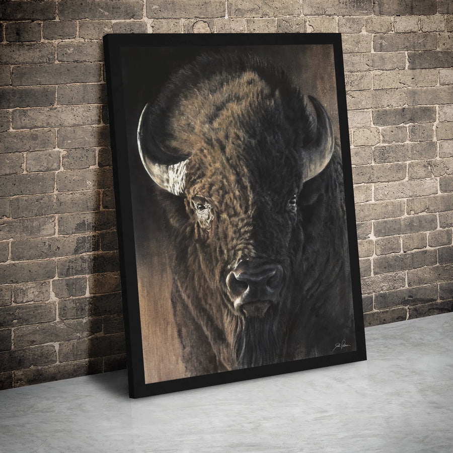 American Bison Portrait Canvas Wall Art | Rustic Wildlife Animal Painting | Premium Gallery Wrap Decor | Nature Lover Living Room Gift