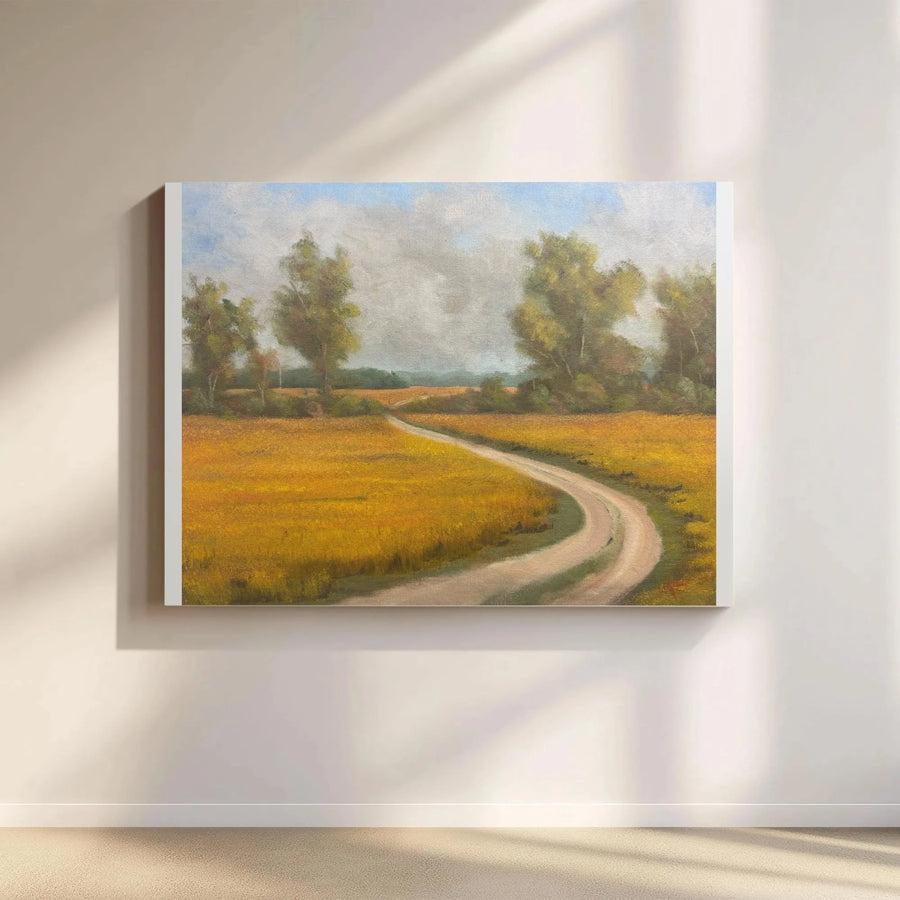 Midwestern Harvest Canvas Wall Art | Rural Landscape Painting Print | Premium Gallery Wrapped Canvas | Farmhouse Living Room Decor Gift