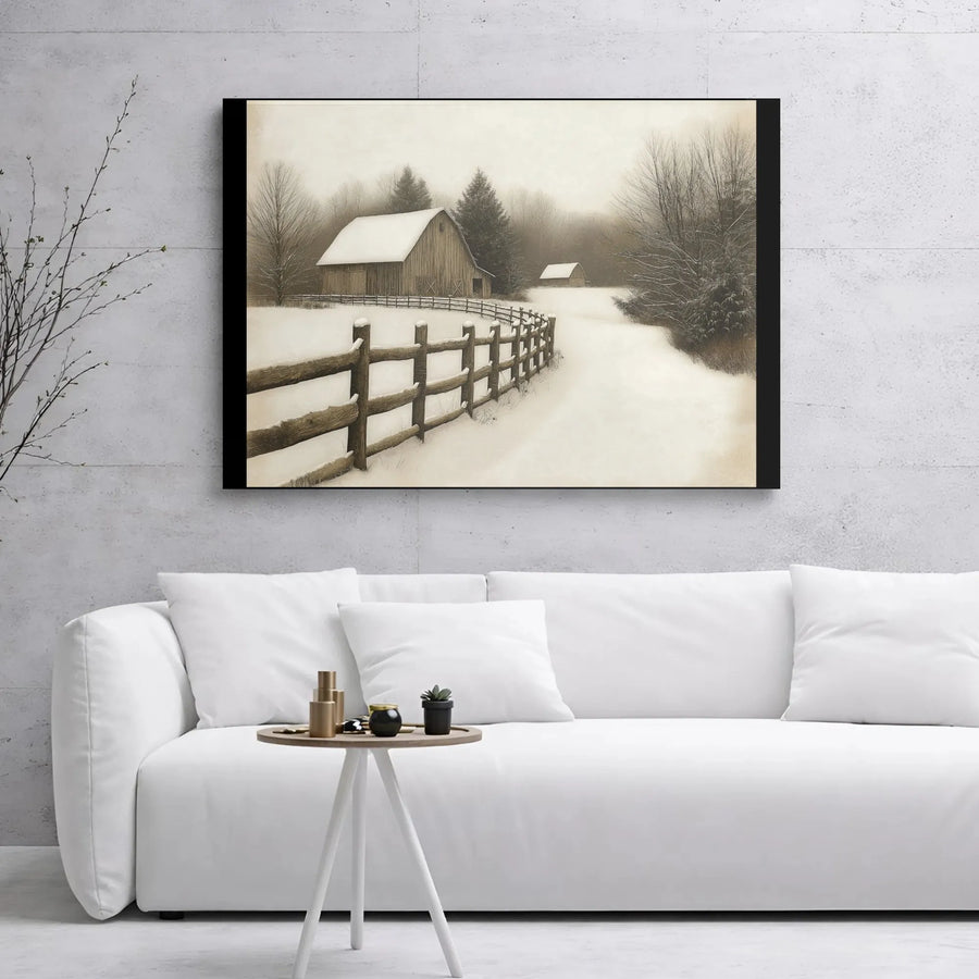 Winter Barn Canvas Wall Art | Snowy Rustic Landscape Print | Premium 1.25" Gallery Wrap | Seasonal Farmhouse Home Decor for Living Room
