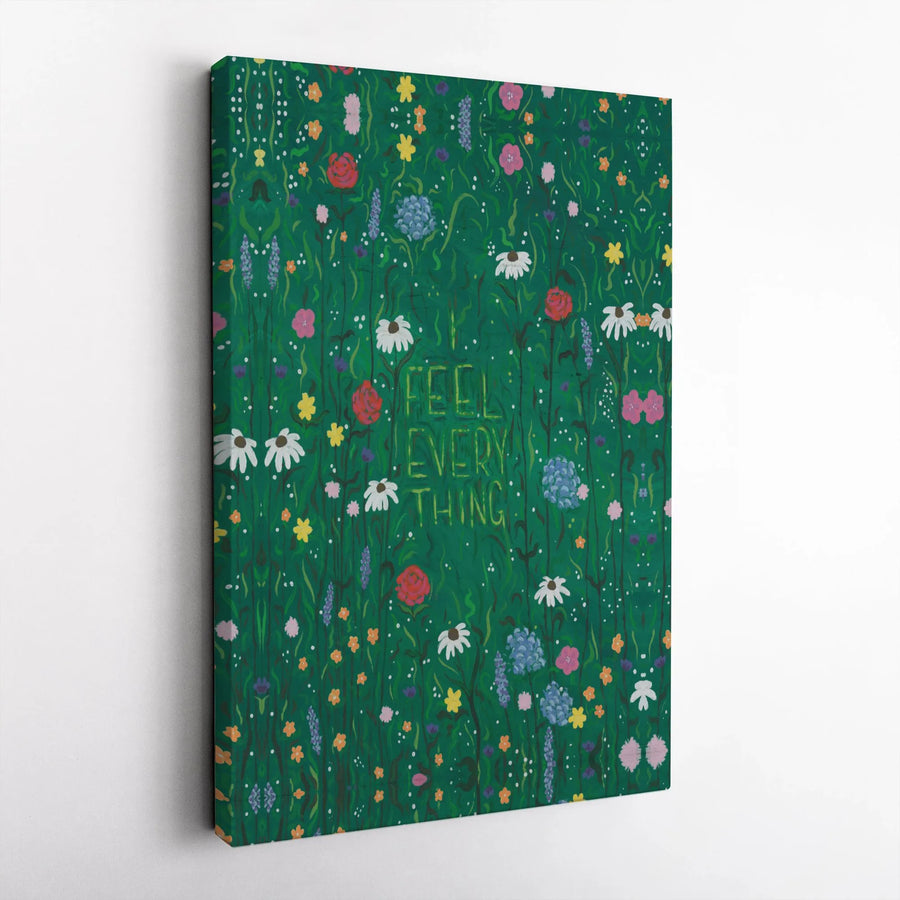 Feel Everything Wildflower Canvas Wall Art | Colorful Botanical Meadow with Hidden Quote | Premium Gallery Wrapped Print | Inspirational Home Decor Gift for Her