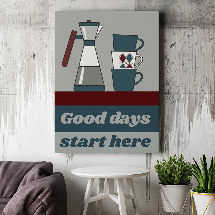 Coffee Wall Art Canvas | Moka Pot & Stacked Cups Graphic | Premium Fade-Resistant Gallery Print | Kitchen & Coffee Bar Decor Gift