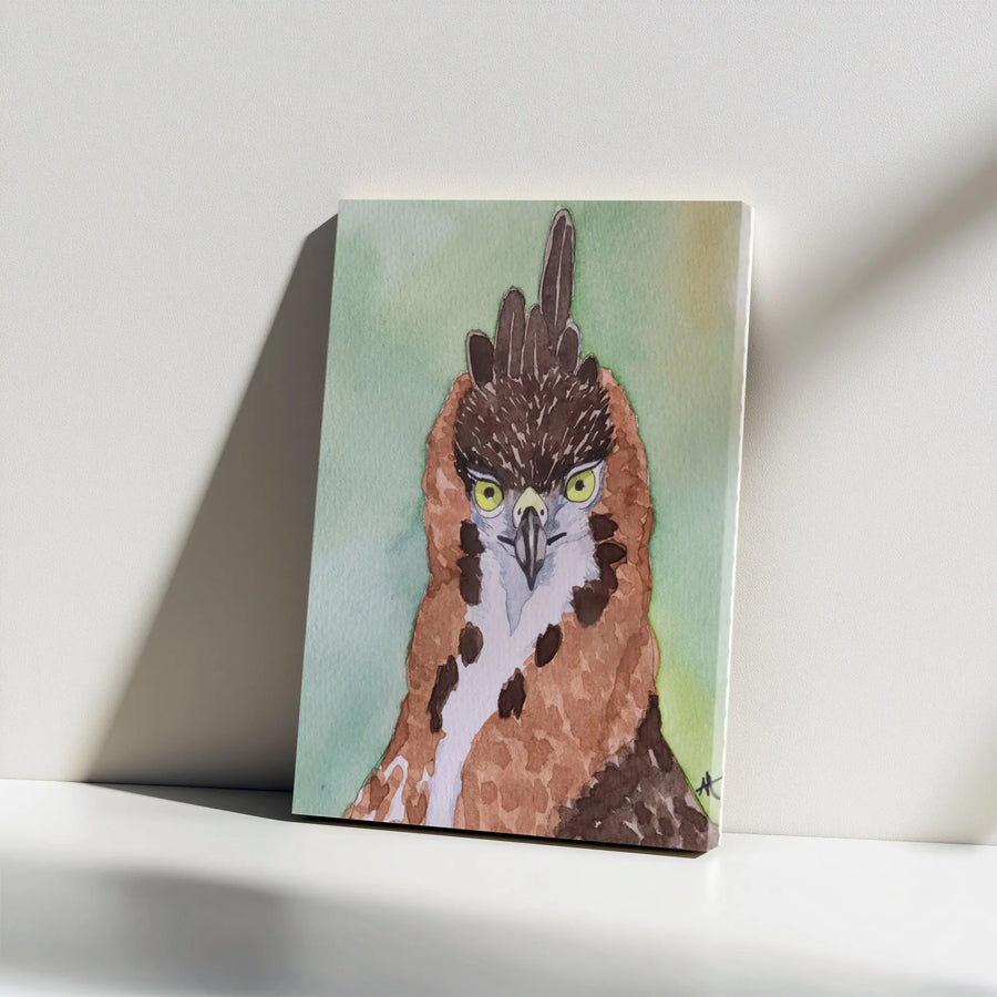 Ornate Hawk-Eagle Canvas Print | Watercolor Bird Portrait Painting | Premium Thick Gallery Wrap Art | Collector's Gift for Bird Watcher