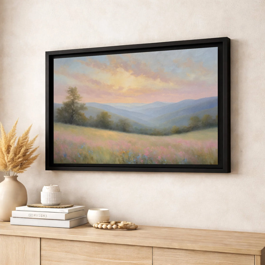 Rolling Hills Landscape Canvas Art | Wildflower Meadow Sunset Print | Premium Gallery-Wrapped 1.25" Decor | Nature Wall Art for Living Room