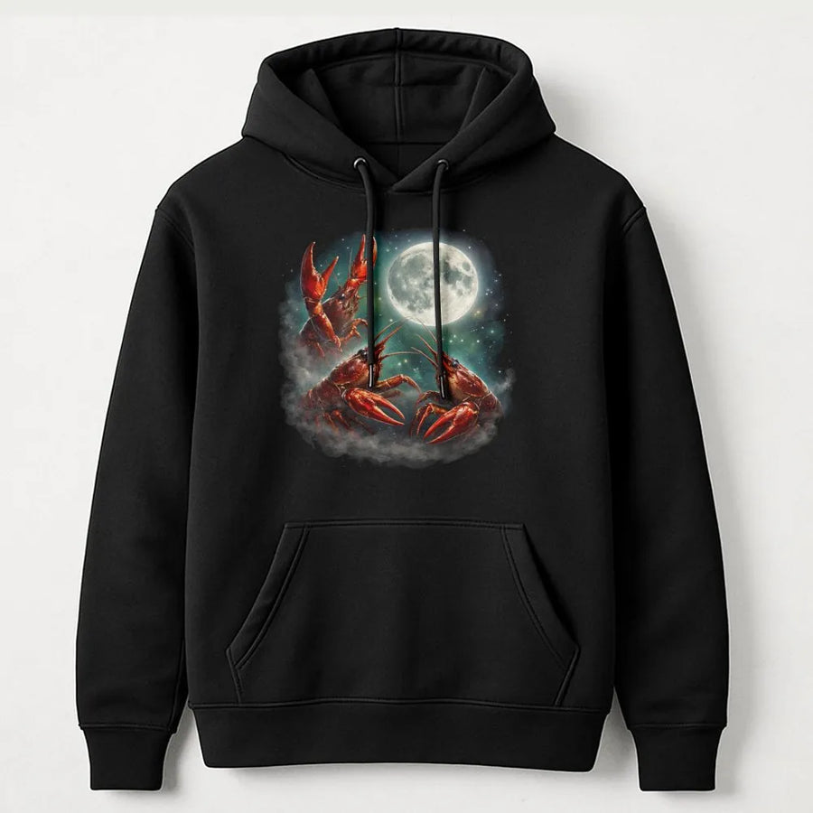 Crawfish Moon Hoodie | Surreal Lobster Full Moon Graphic | Cozy Cotton Blend Pullover | Gift for Seafood Lover