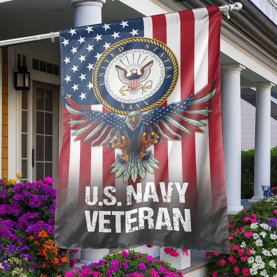 U.S. Navy Veteran Garden Flag | Patriotic Bald Eagle American Flag Decor | Weather-Resistant Premium Polyester | Military Retirement Gift
