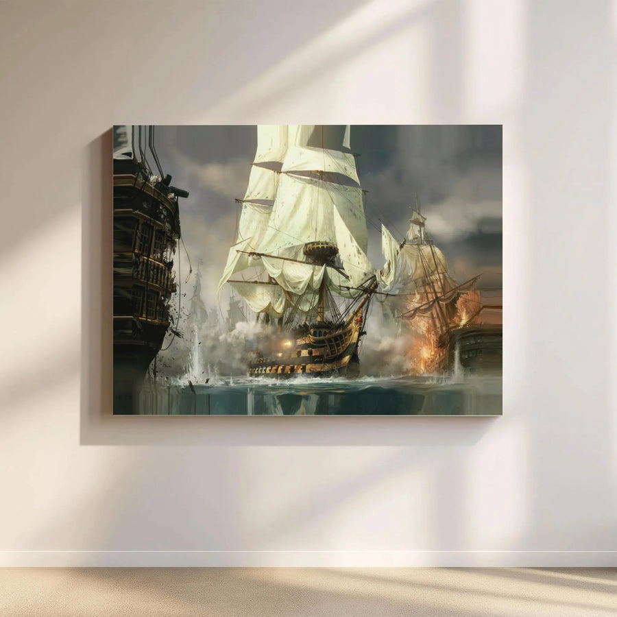 Historic Tall Ship Battle Canvas | Epic Naval War Scene Print | Premium Gallery-Wrapped Art | Collector's Gift for Nautical Decor