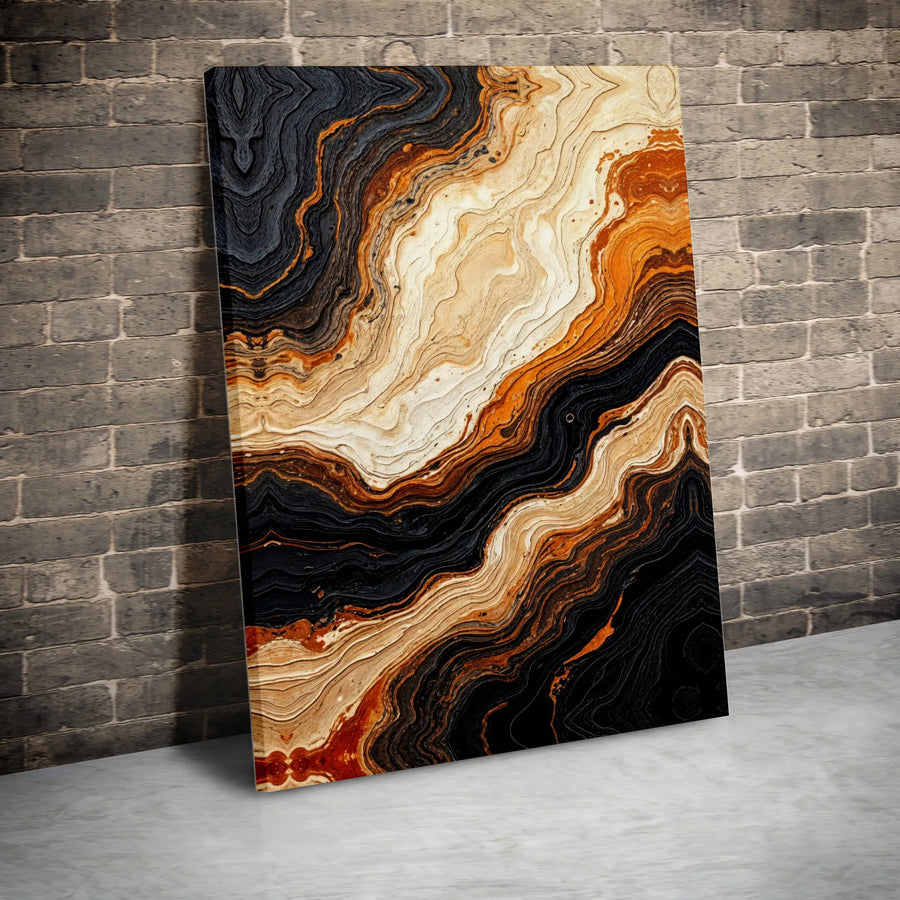 Abstract Canvas Wall Art | Black and Orange Agate Slice Print | Premium Gallery Wrapped Canvas | Modern Living Room & Office Decor
