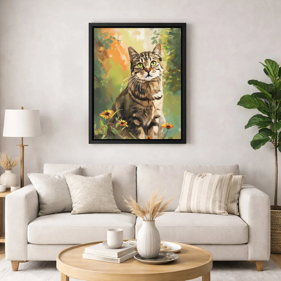 Tabby Cat Wall Art | Whimsical Garden Kitten Portrait | Gallery Quality 1.25 Inch Thick Canvas | Pet Lover Home Decor Gift