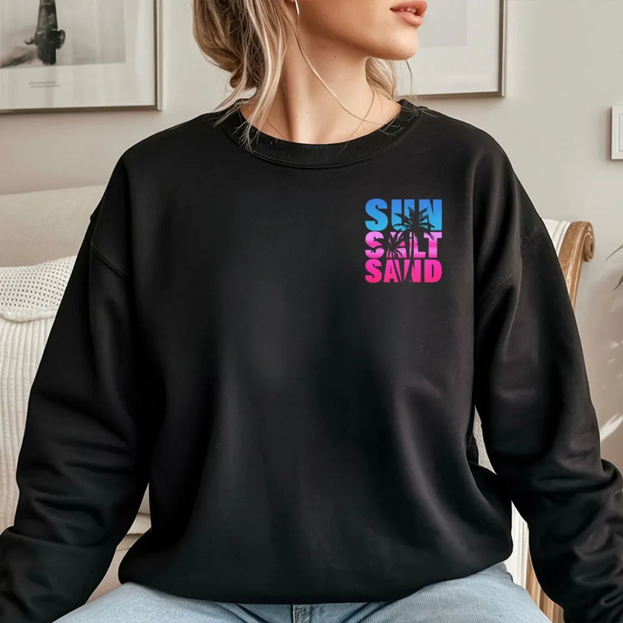 Sun Salt Sand Sweatshirt | Minimalist Palm Tree Beach Graphic | Cozy Cotton Blend Pullover | Premium Gift for Surfer or Beach Lover