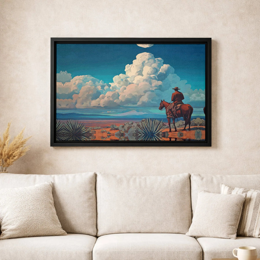 Western Cowboy Canvas Wall Art | Desert Landscape With Clouds | Premium Gallery Wrap Print | Southwestern Home Decor Gift
