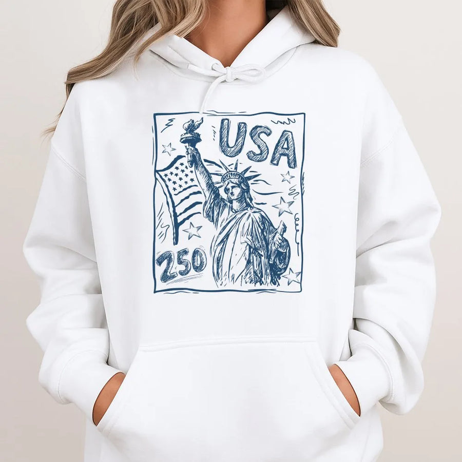 USA 250 Hoodie | Retro Statue of Liberty Graphic | Premium Soft Cotton Blend | Commemorative 4th of July Patriotic Gift