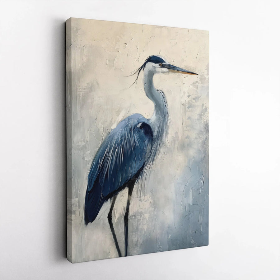 Great Blue Heron Canvas Wall Art | Textured Coastal Bird Painting | Premium Gallery Wrapped Print | Nature Home Decor Gift for Bird Lovers