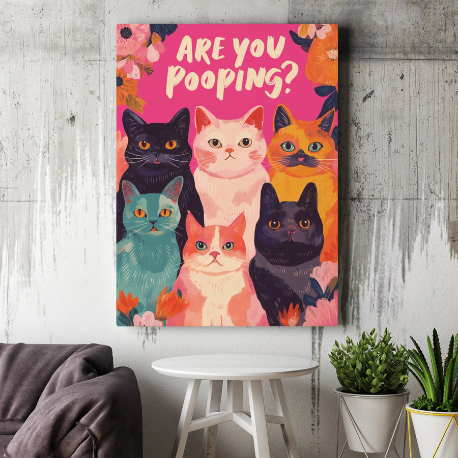 Are You Pooping Cat Canvas Print | Funny Bathroom Wall Art | 1.25-Inch Gallery Wrap | Whimsical Pet Lover Gift Decor