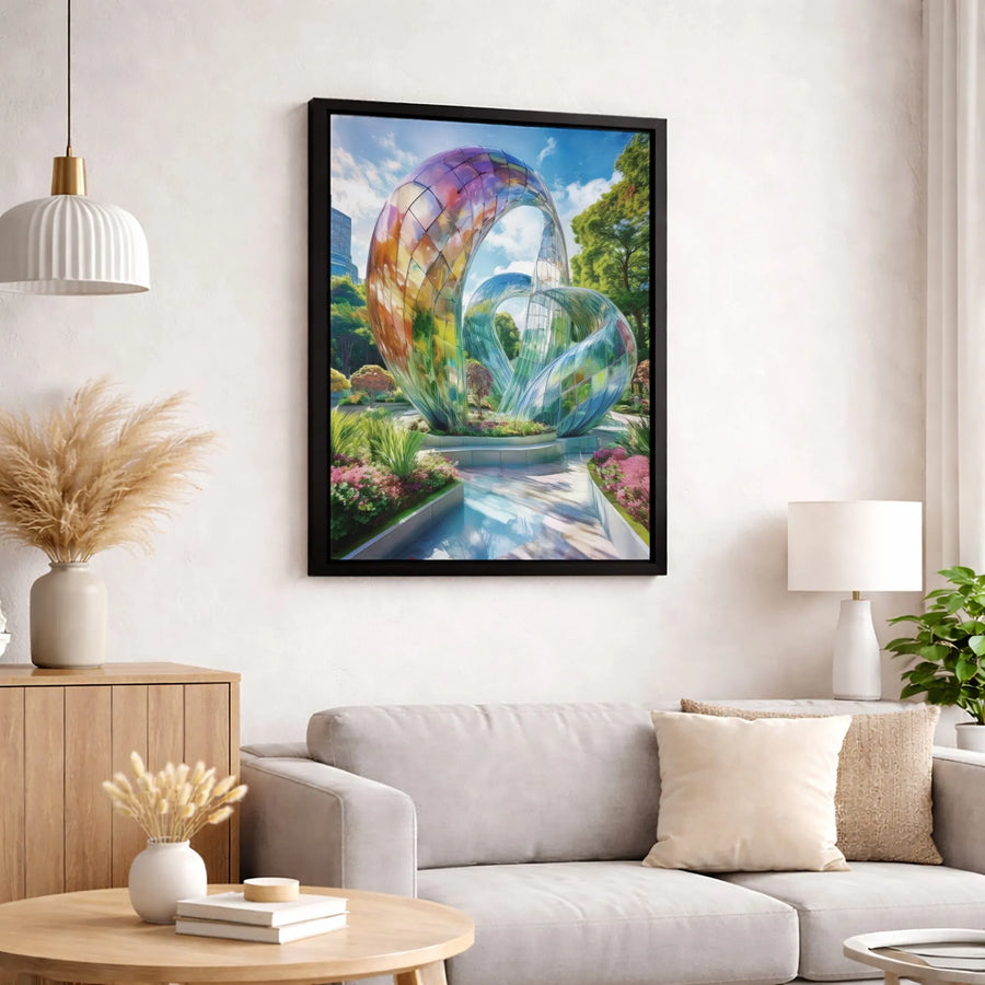 Futuristic Glass Heart Canvas Print | Abstract Urban Garden Wall Art | 1.25 Inch Gallery Wrap | Modern Home Office Decor Gift