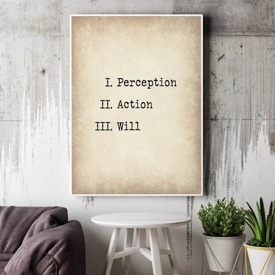 Stoic Philosophy Canvas Wall Art | Perception Action Will Quote | Premium Gallery Wrapped Print | Motivational Office Decor Gift