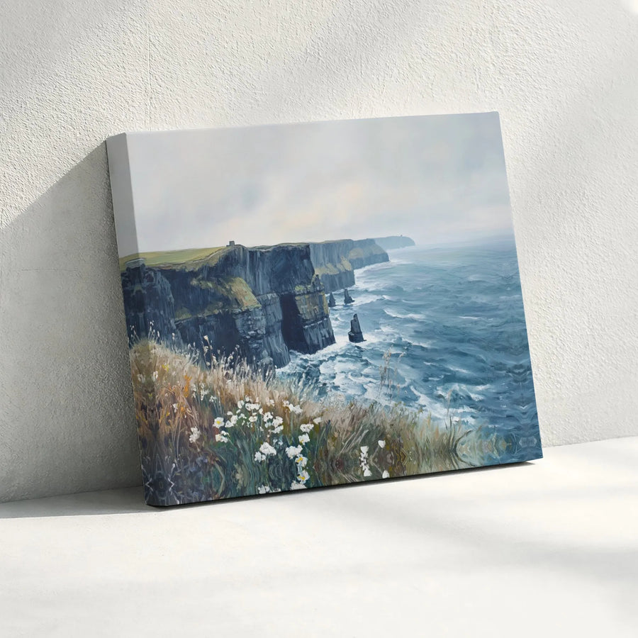 Cliffs Of Moher Wall Art | Irish Seascape Oil Painting Style | Premium Gallery Wrapped Canvas | Coastal Home Decor Gift for Travel Lovers
