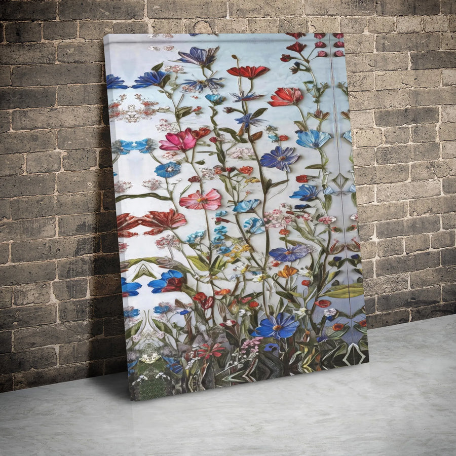 Wildflower Field Canvas Wall Art | Colorful Botanical Garden Painting | Premium Gallery Wrapped Decor | Nature-Inspired Home Decor Gift