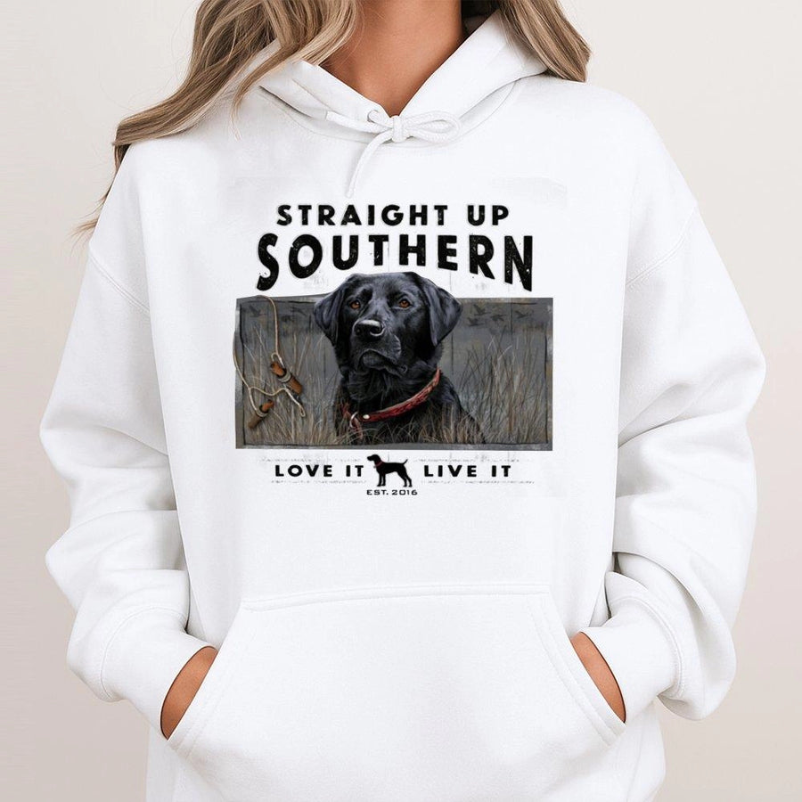 Black Lab Hoodie | Duck Hunting Dog Graphic | Premium Cotton Blend | Gift for Dog Lover and Outdoorsman