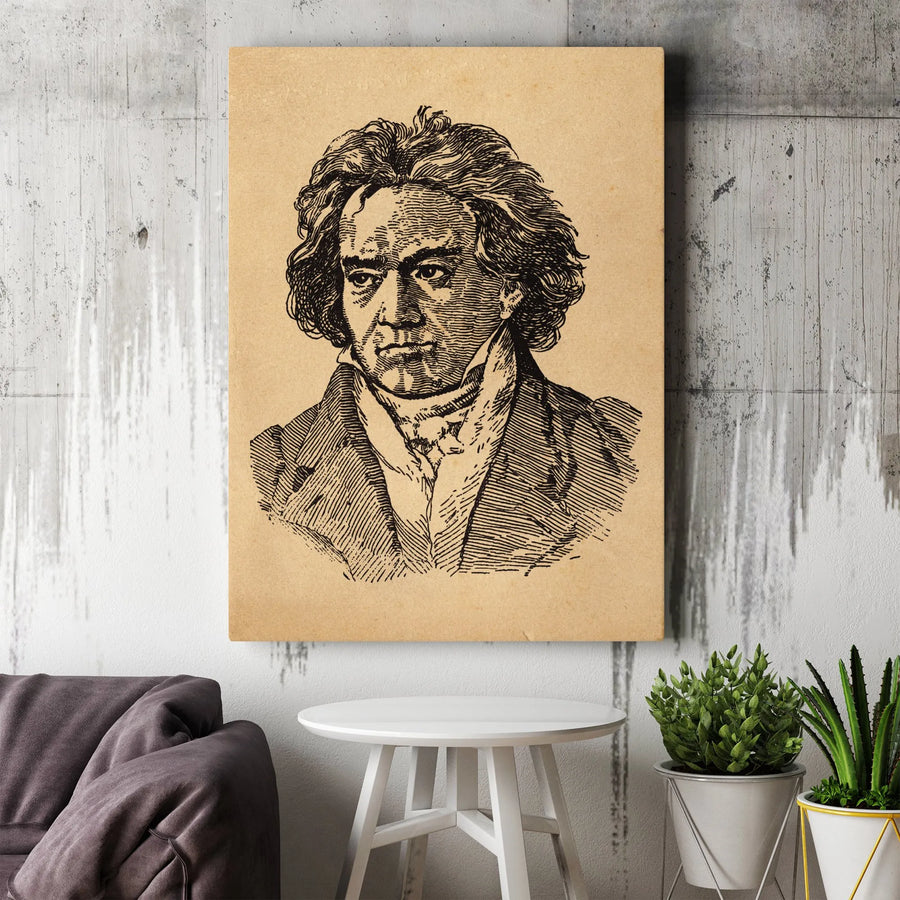 Beethoven Portrait Canvas Print | Vintage Engraving Style Art | 1.25 Inch Gallery Wrap | Classical Music Lover Gift Home Decor
