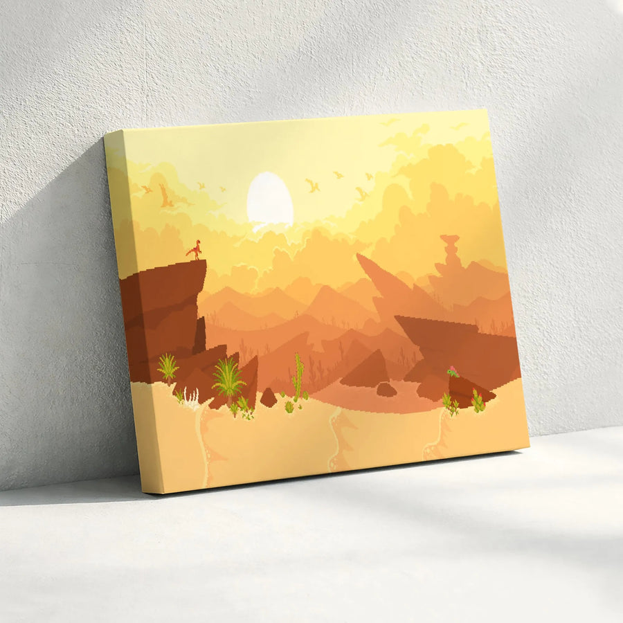 Pixel Art Desert Canvas | Sunset Canyon Landscape Wall Art | Premium Fade-Resistant Gallery Print | Modern Minimalist Home Decor Gift
