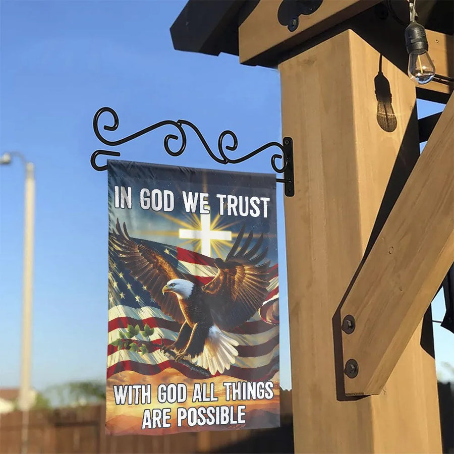 Christian Patriotic Garden Flag | In God We Trust Eagle & Cross Design | Double Sided Weather Resistant Polyester | Religious Home Decor Gift