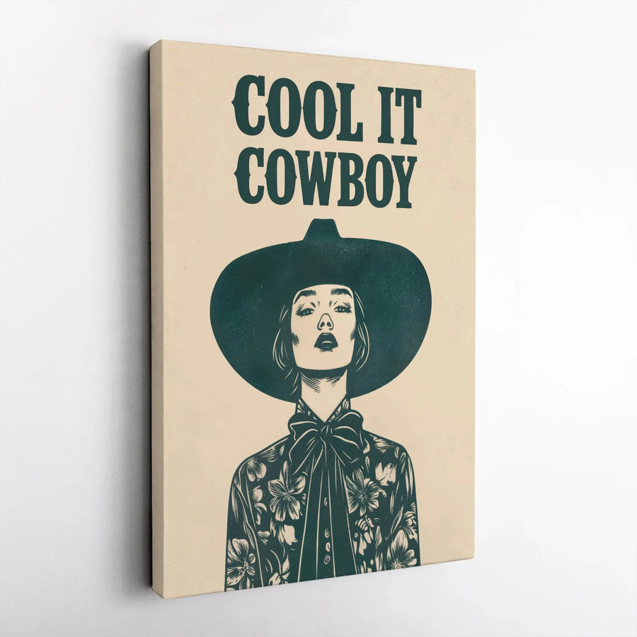 Cool It Cowboy Wall Art | Retro Western Cowgirl Illustration | Premium 1.25-Inch Gallery Canvas | Aesthetic Desert Decor Gift for Her