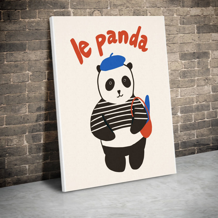 Le Panda French Bear Vertical Canvas | Cute Parisian Animal Illustration | Premium Gallery Wrap Canvas | Kids Room & Nursery Decor Gift