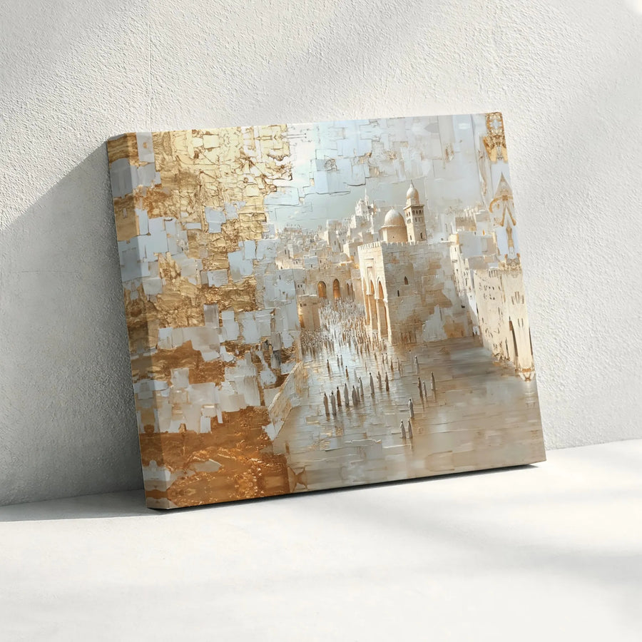 Jerusalem Old City Canvas Wall Art | Abstract Gold Texture Holy Land Print | Gallery-Quality 1.25" Profile | Religious Home Decor Gift