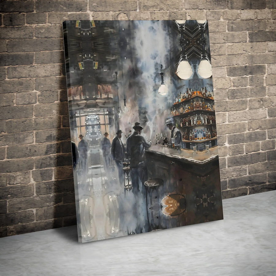 Vintage Speakeasy Bar Canvas Print | Atmospheric Gangster Scene Painting | Gallery Quality Thick Canvas | Premium Man Cave Decor Gift for Men