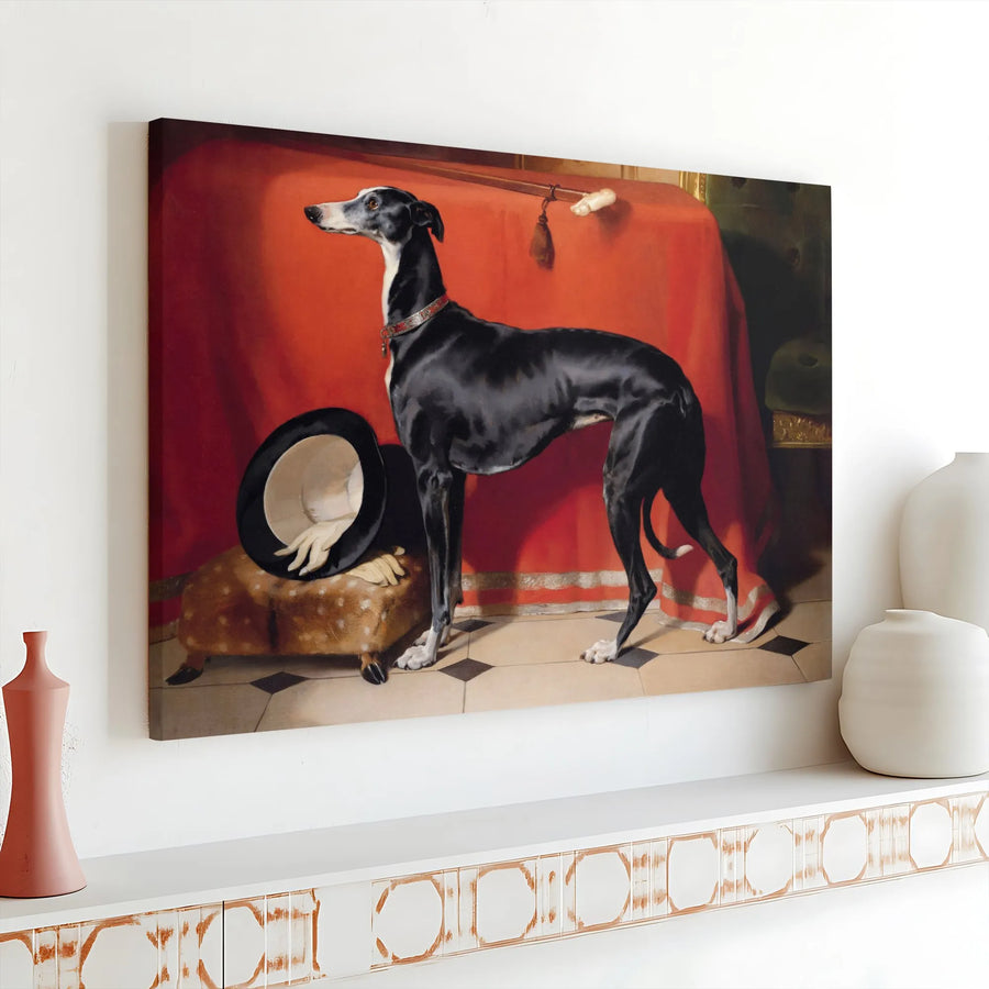 Black Greyhound Dog Portrait | Classical Victorian Animal Wall Art | Premium 1.25" Gallery Wrap Canvas | Unique Gift for Pet Lovers & Collectors