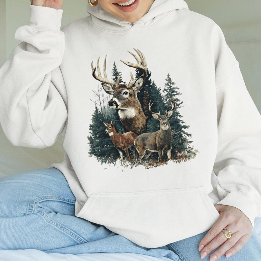 Deer Hunting Hoodie | Vintage Forest Wildlife Graphic | Premium Cotton Blend | Nature Lover Gift for Men and Women