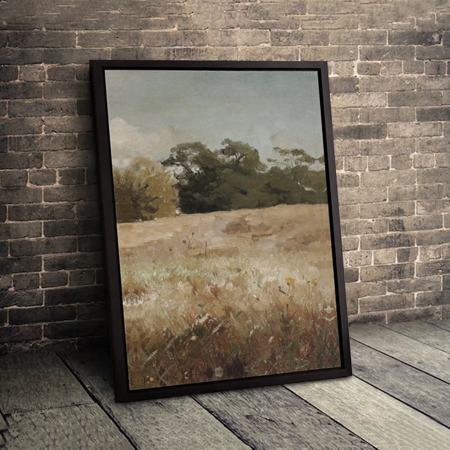 Vintage Landscape Canvas Art | Grassy Meadow & Tree Oil Painting Style | 1.25 Inch Gallery Wrap | Premium Home Decor Wall Print