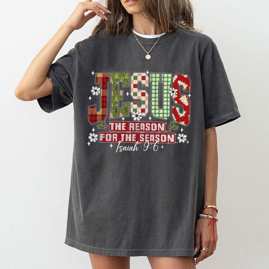 Jesus Is The Reason For The Season T-Shirt | Plaid Christmas Faith Graphic | 100% Premium Cotton Tee | Christian Holiday Religious Gift