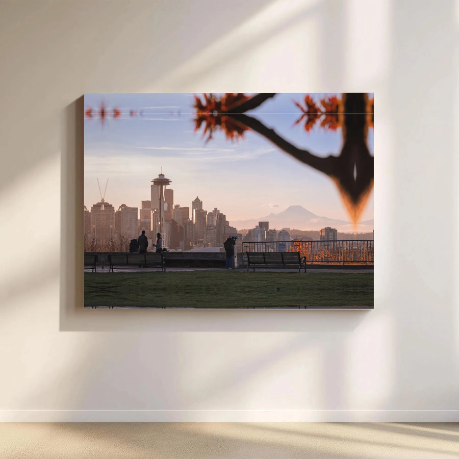 Seattle Skyline Canvas Print | Space Needle and Mount Rainier View at Sunrise | Premium Gallery Wrapped Art | Pacific Northwest Home Decor Gift