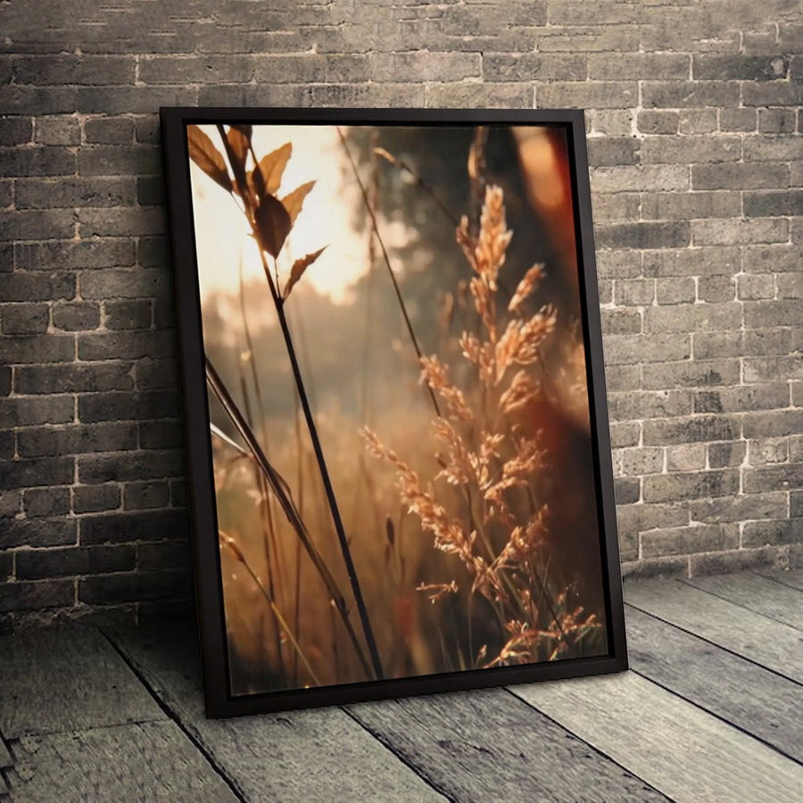 Golden Hour Wild Grass Canvas Art | Warm Sunset Botanical Wall Decor | Premium Fade-Resistant Print | Gallery-Quality Framed or Unframed