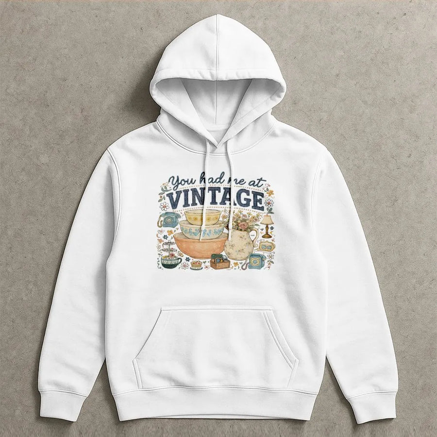Vintage Thrifting Hoodie | You Had Me At Vintage Retro Kitchenware Graphic | Comfort Colors Cotton Tee | Gift for Antique Collector