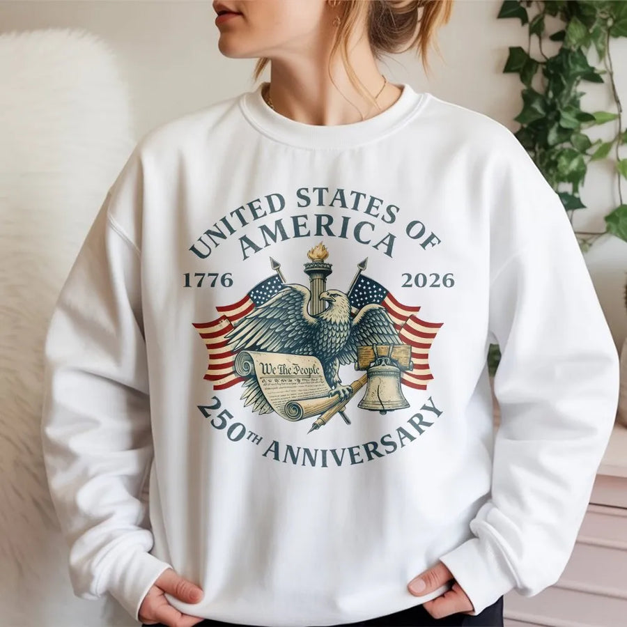 USA 250th Anniversary Sweatshirt | Vintage Eagle & Flag Graphic | Soft Cotton Blend | Patriotic Collector's Gift for 4th of July