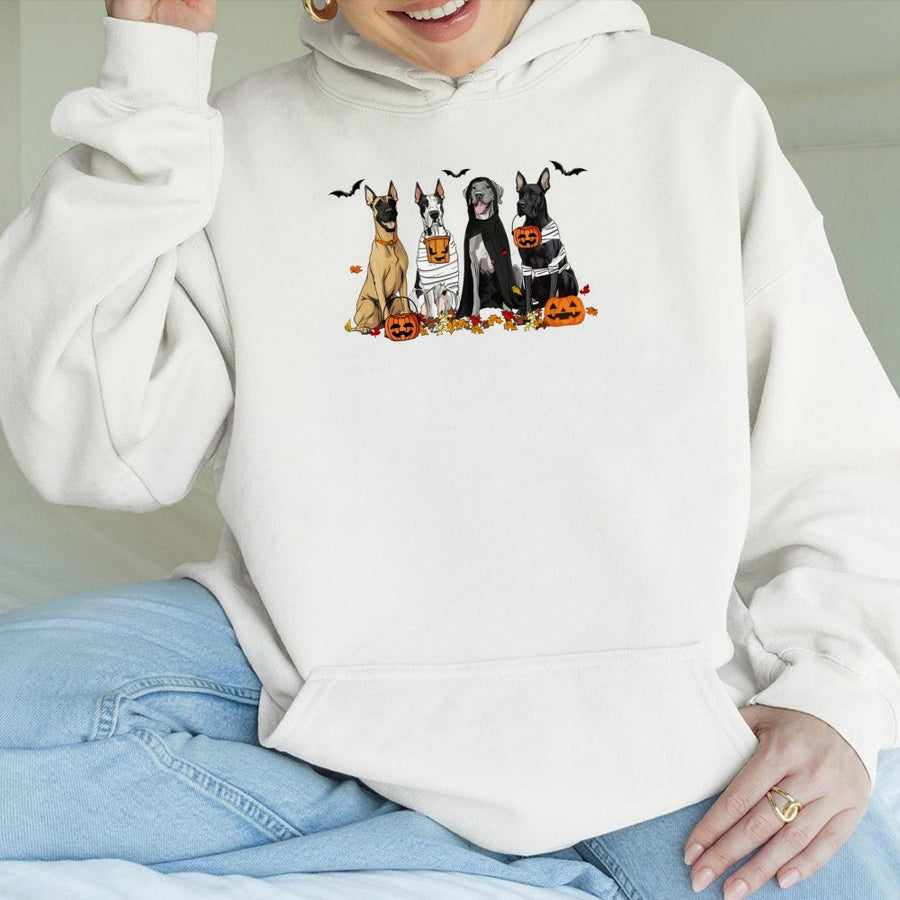 Great Dane Halloween Hoodie | Cute Spooky Dog Costume Graphic | Cotton Blend Premium Sweatshirt | Gift for Dog Mom Dad Lovers