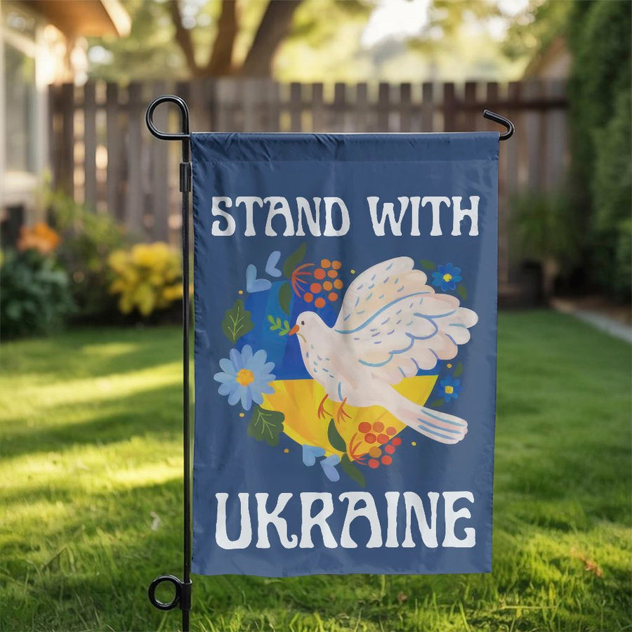 Stand With Ukraine Garden Flag | Peace Dove Floral Yard Banner | Weather-Resistant Premium Polyester | Support Ukraine Outdoor Decor