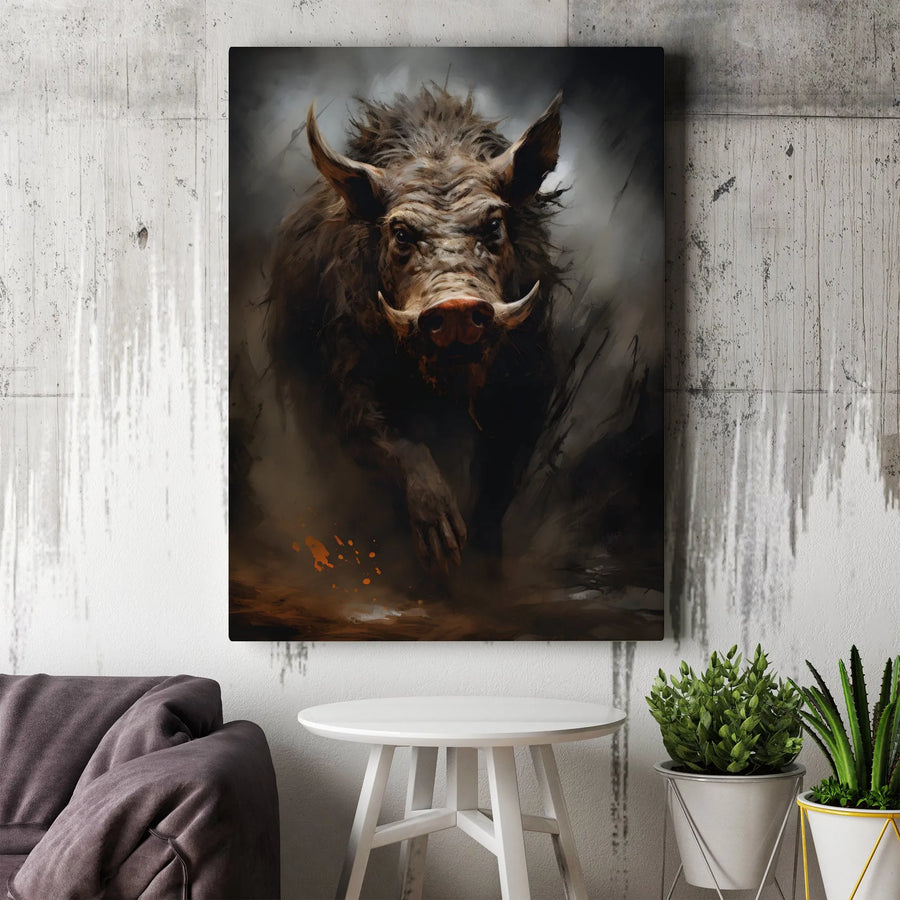 Wild Boar Canvas Wall Art | Dramatic Wildlife Sketch Art | Premium Gallery Wrap Canvas | Rustic Home Decor Gift for Hunter