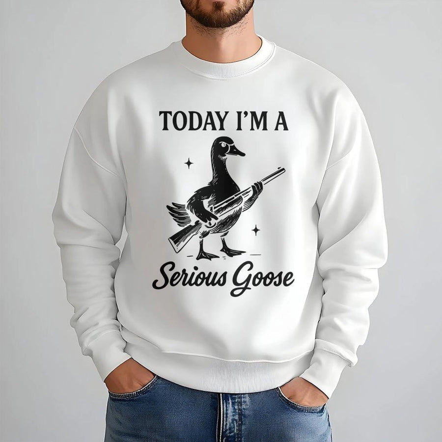 Serious Goose Graphic Sweatshirt | Funny Hunting Bird Meme Design | Premium Cotton Blend | Quirky Gift for Men and Women