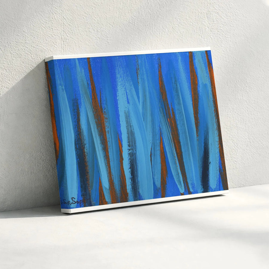 Abstract Wall Art Canvas | Blue and Orange Brushstroke Painting | Premium Gallery Wrapped Decor | Modern Home Office Statement Piece