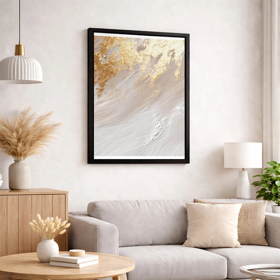 Abstract Gold Foil Wall Art | Textured White Brushstrokes Canvas Print | Gallery-Quality 1.25 Inch Profile | Modern Home & Office Decor Gift