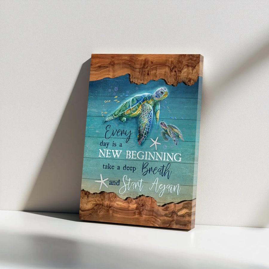 Sea Turtle Canvas Wall Art | Inspirational New Beginning Quote | Premium Gallery Wrapped Canvas | Motivational Home Decor Gift