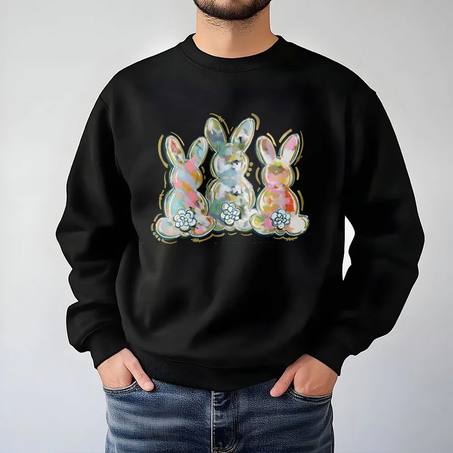 Easter Bunny Sweatshirt | Watercolor Brushstroke Trio Graphic | Soft Cotton Blend | Cute Spring Holiday Gift for Women & Teens