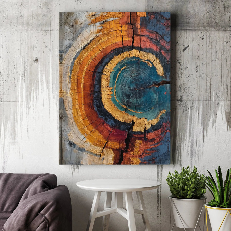 Abstract Tree Rings Wall Art | Colorful Wood Grain Canvas Print | 1.25-Inch Gallery Wrap | Modern Nature Decor for Home and Office